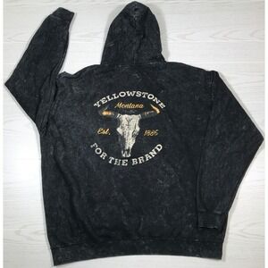 Yellowstone Hoodie Mens 2XL Black Acid Wash Skull Logo Cotton Blend Pockets